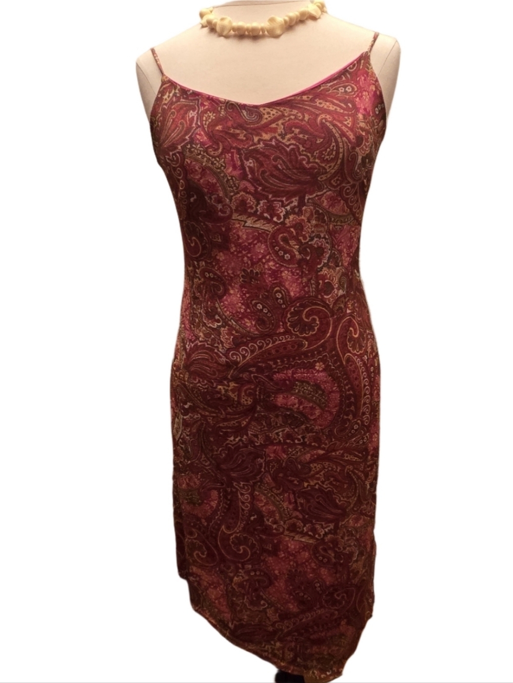 Y2K Pink Paisley Slip Dress Bodycon Spaghetti Strap